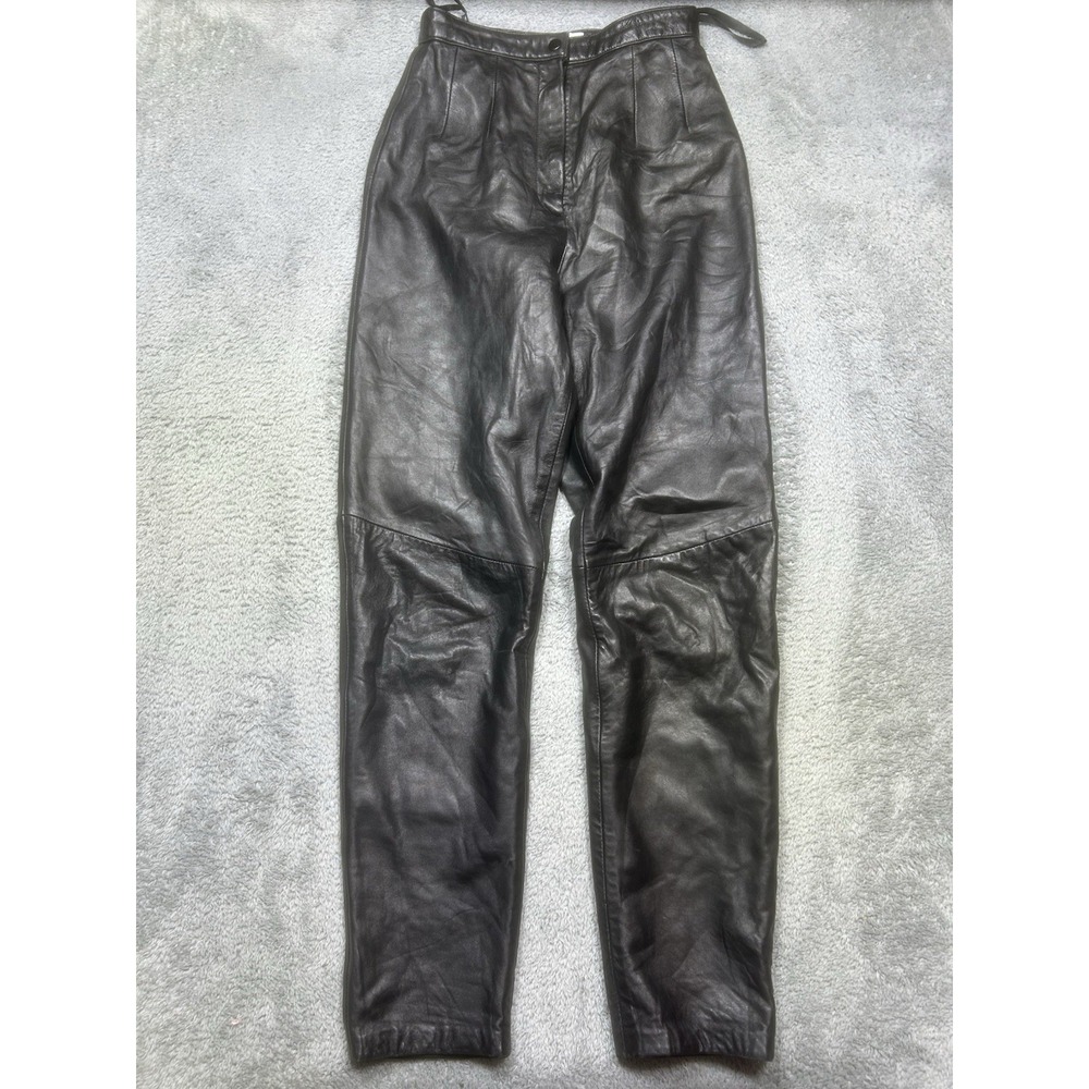 Valerie Stevens Leather Pants Sizeโ 6 Black Lambskin High Waist Tapered *HOLE